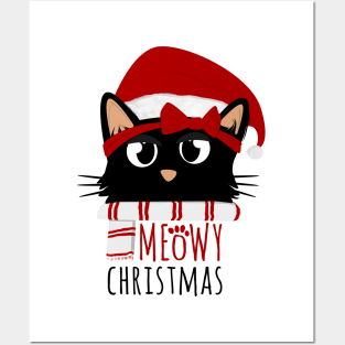 Meowy Christmas Cute Black Mom Cat Posters and Art